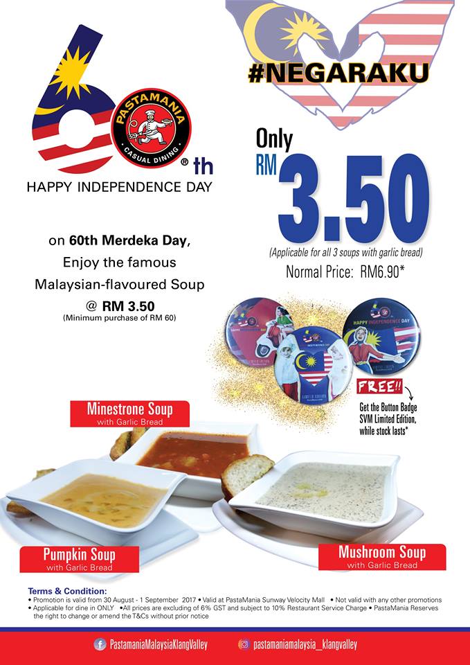 Facebook/PastaMania PastaMania 60th Merdeka Day Promotion
